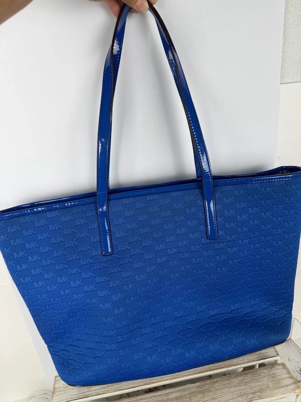 Michael Kors embossed MK monogram tote bag with matching double shoulder straps